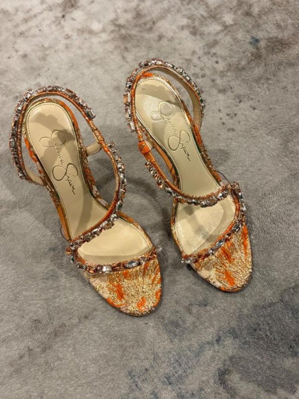Jessica Simpson crystal oriental wrap around heels